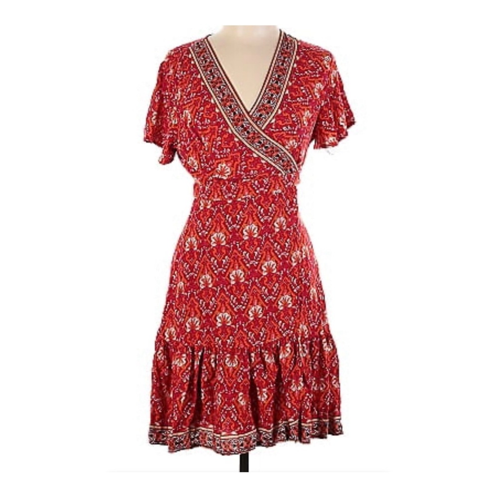 Zesica Boho Wrap Dress Red Size L